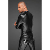 Power Wetlook Mens Jacket with Pleated PVC Epaulets Mens Latex